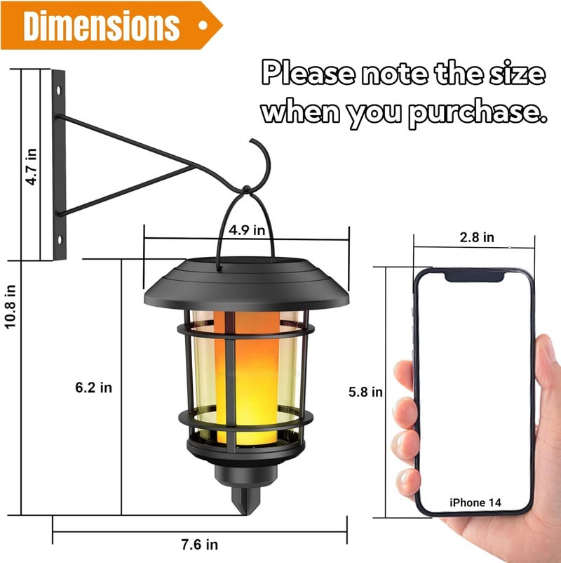 Dynaming 4 Pack Solar Flame Wall Lanterns Outdoor, Solar Powered Wall Mounted Sconce Lights, Flickering Flame LED Light Auto On/Off Hanging Lights, Waterproof for Garage Stair Patio Porch Yard - Image 3